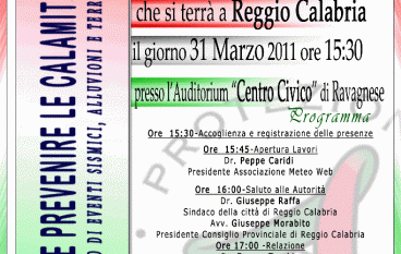 Reggio Calabria, il 31 marzo convegno su “conoscere e prevenire le calamità naturali”