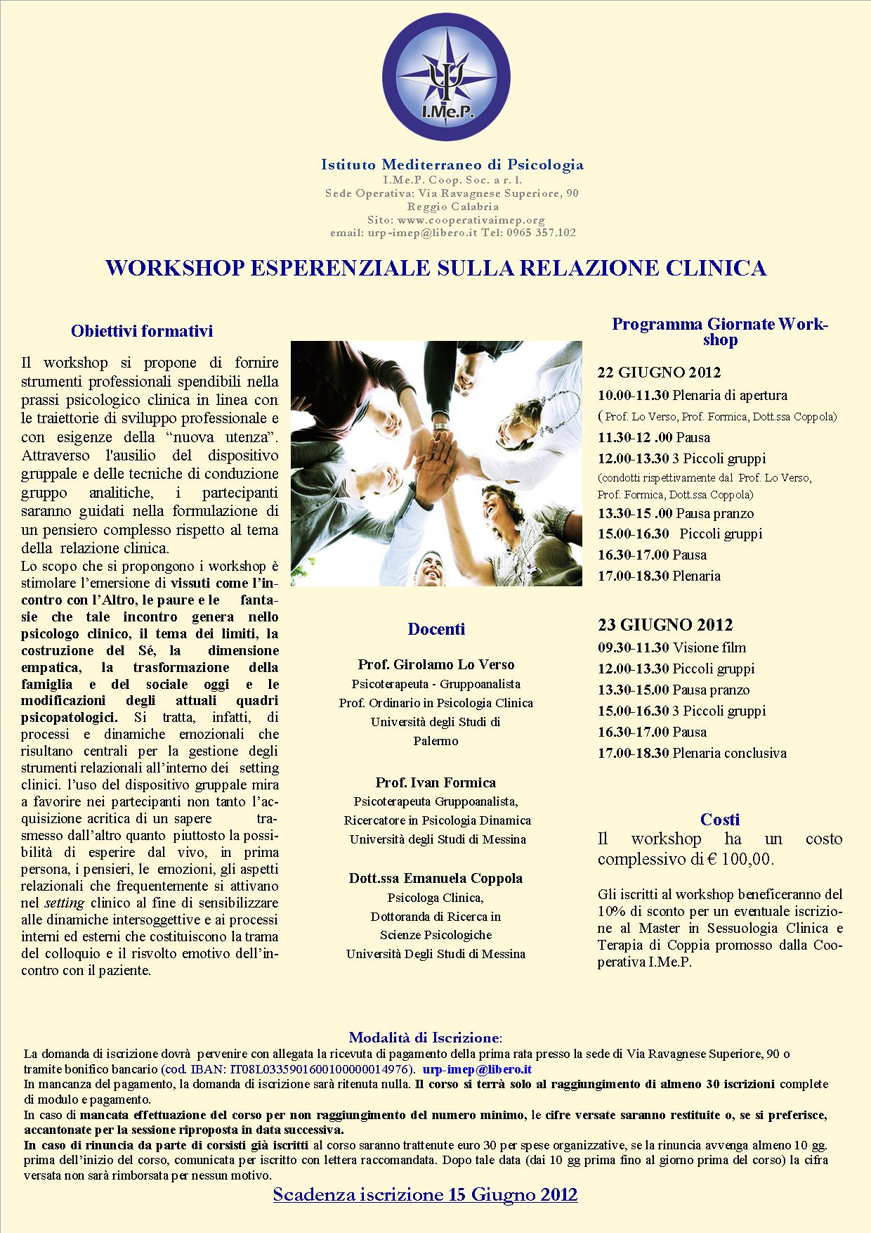 LOCANDINA WORK GROUP RELAZIONE CLINICA