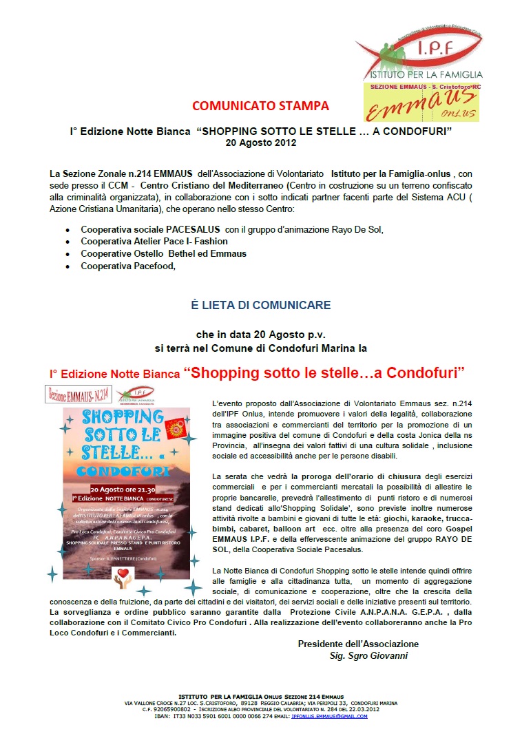 EMMAUS NOTTE BIANCA CONDOFuri